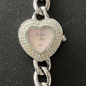 Armitron 75-3107 Heart Shaped Rhinestone Ladies Watch Silver Toned Needs Battery